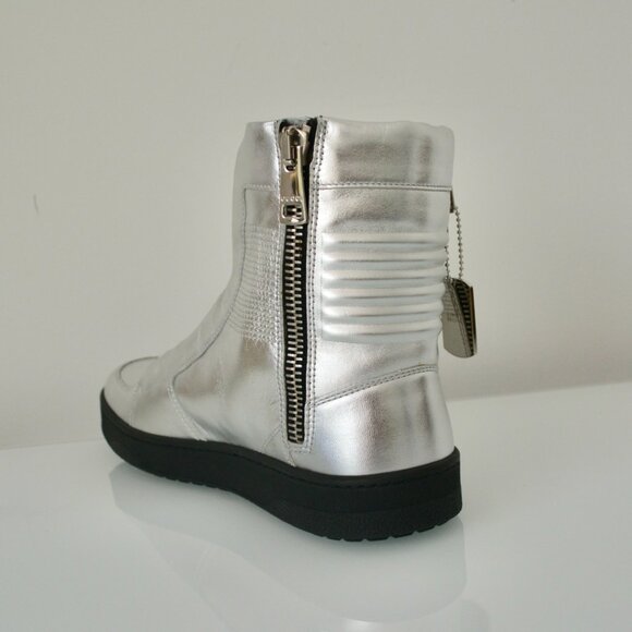 NIB GUCCI MENS HITOP LEATHER METALLIC SILVER SNEAKERS - Picture 6 of 9